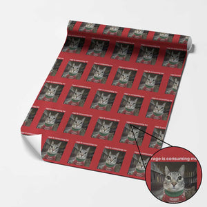 Rage Is Consuming Me Christmas Wrapping Paper Roll Funny Silly Staring Cat Meme Xmas Ugly Sweater TS11 Red Print Your Wear
