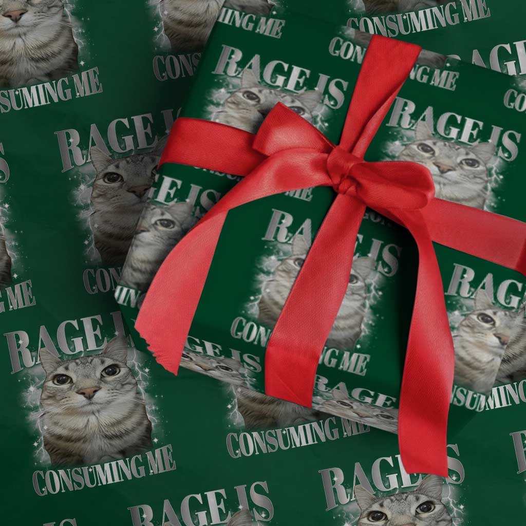 Rage Is Consuming Me Wrapping Paper Roll Funny Silly Cat Memes TS10 Green Print Your Wear