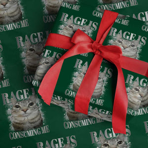 Rage Is Consuming Me Wrapping Paper Roll Funny Silly Cat Memes TS10 Green Print Your Wear