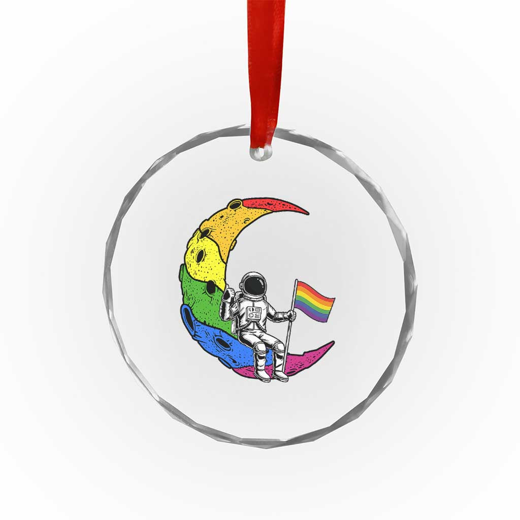 Rainbow Astronaut On The Moon LGBT Crystal Glass Ornament Spaceman Pride Month