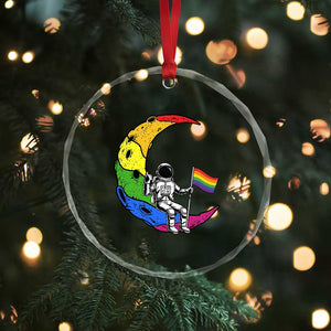 Rainbow Astronaut On The Moon LGBT Crystal Glass Ornament Spaceman Pride Month