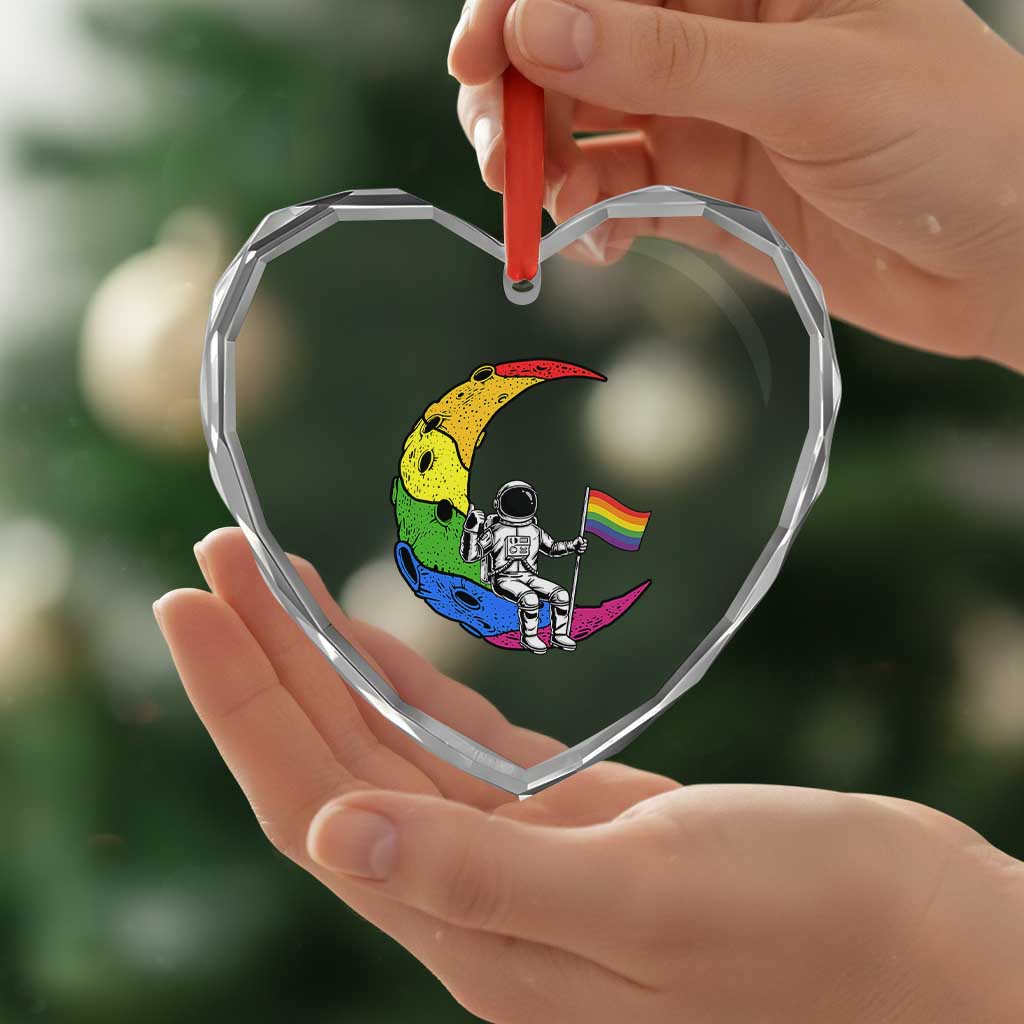 Rainbow Astronaut On The Moon LGBT Heart Crystal Glass Ornament Spaceman Pride Month TS12 Print Your Wear
