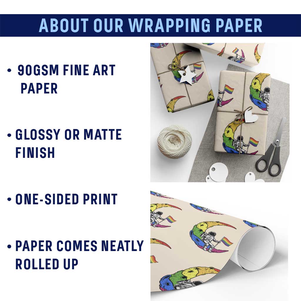 Rainbow Astronaut On The Moon LGBT Wrapping Paper Roll Spaceman Pride Month TS12 Print Your Wear