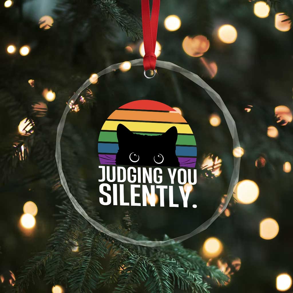 Rainbow Black Cat LGBT Pride Crystal Glass Ornament Judging You Silently TS14 Print Your Wear