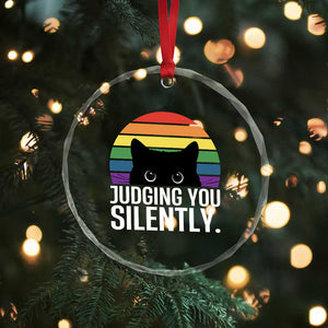 Rainbow Black Cat LGBT Pride Crystal Glass Ornament Judging You Silently TS14 Print Your Wear