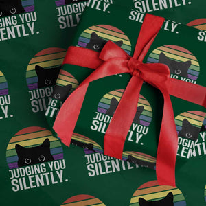 Rainbow Black Cat LGBT Pride Wrapping Paper Roll Judging You Silently