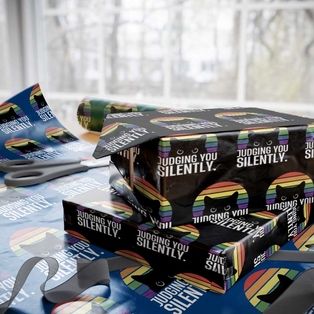Rainbow Black Cat LGBT Pride Wrapping Paper Roll Judging You Silently