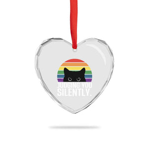 Rainbow Black Cat LGBT Pride Heart Crystal Glass Ornament Judging You Silently TS14 Print Your Wear