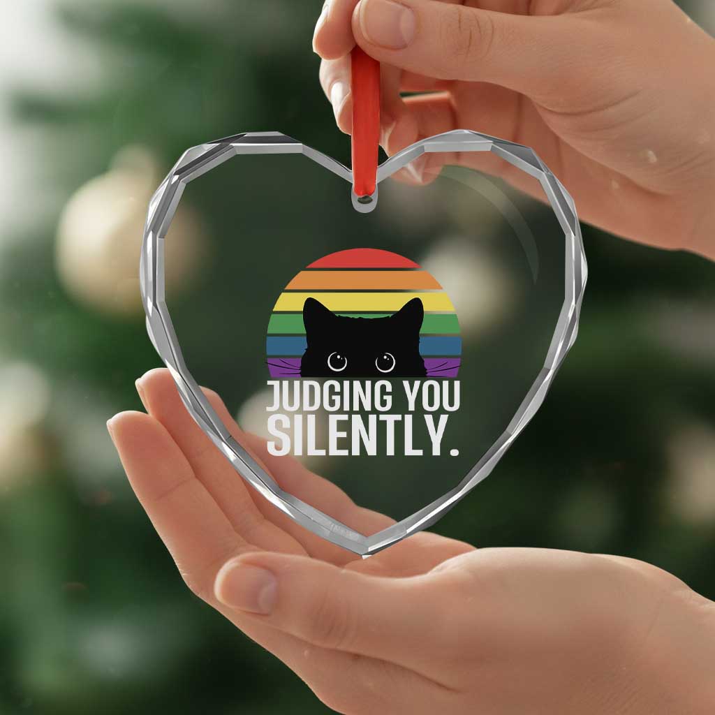 Rainbow Black Cat LGBT Pride Heart Crystal Glass Ornament Judging You Silently TS14 Print Your Wear