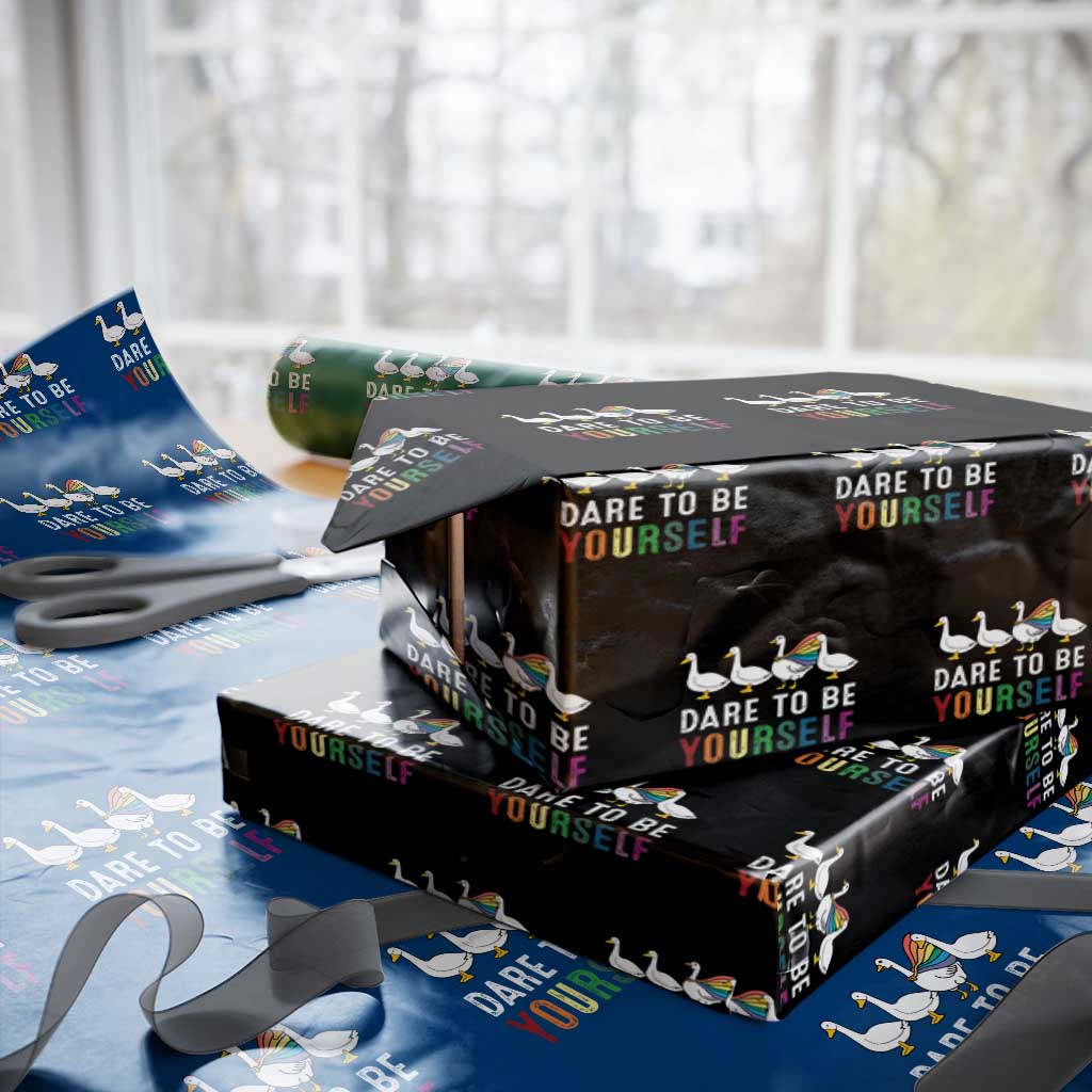 Rainbow Goose Dare to Be Yourself LGBTQ Pride Wrapping Paper Roll TS10 Black Print Your Wear