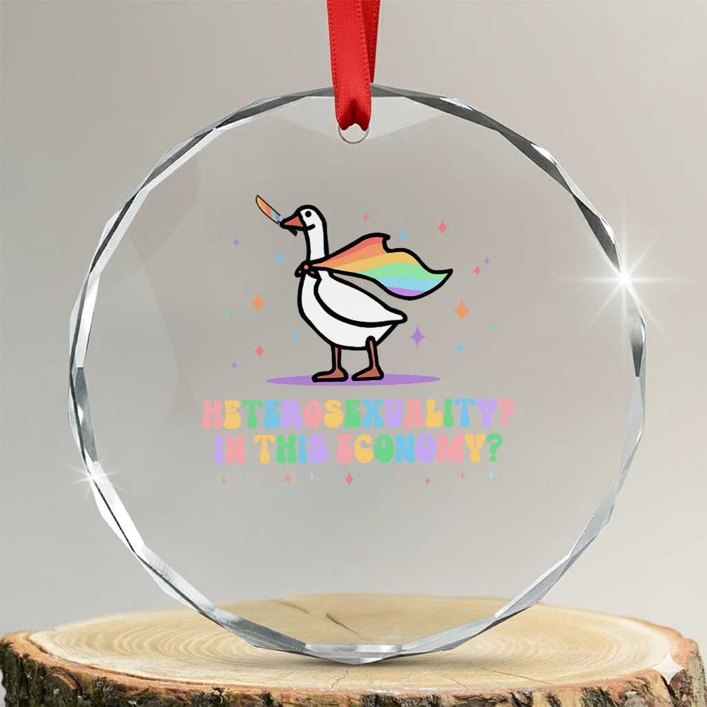 Rainbow Goose Heterosexuality in This Economy Crystal Glass Ornament LGBTQ Lesbian Pride TS10 Transparent Glass 3'' Circle Print Your Wear