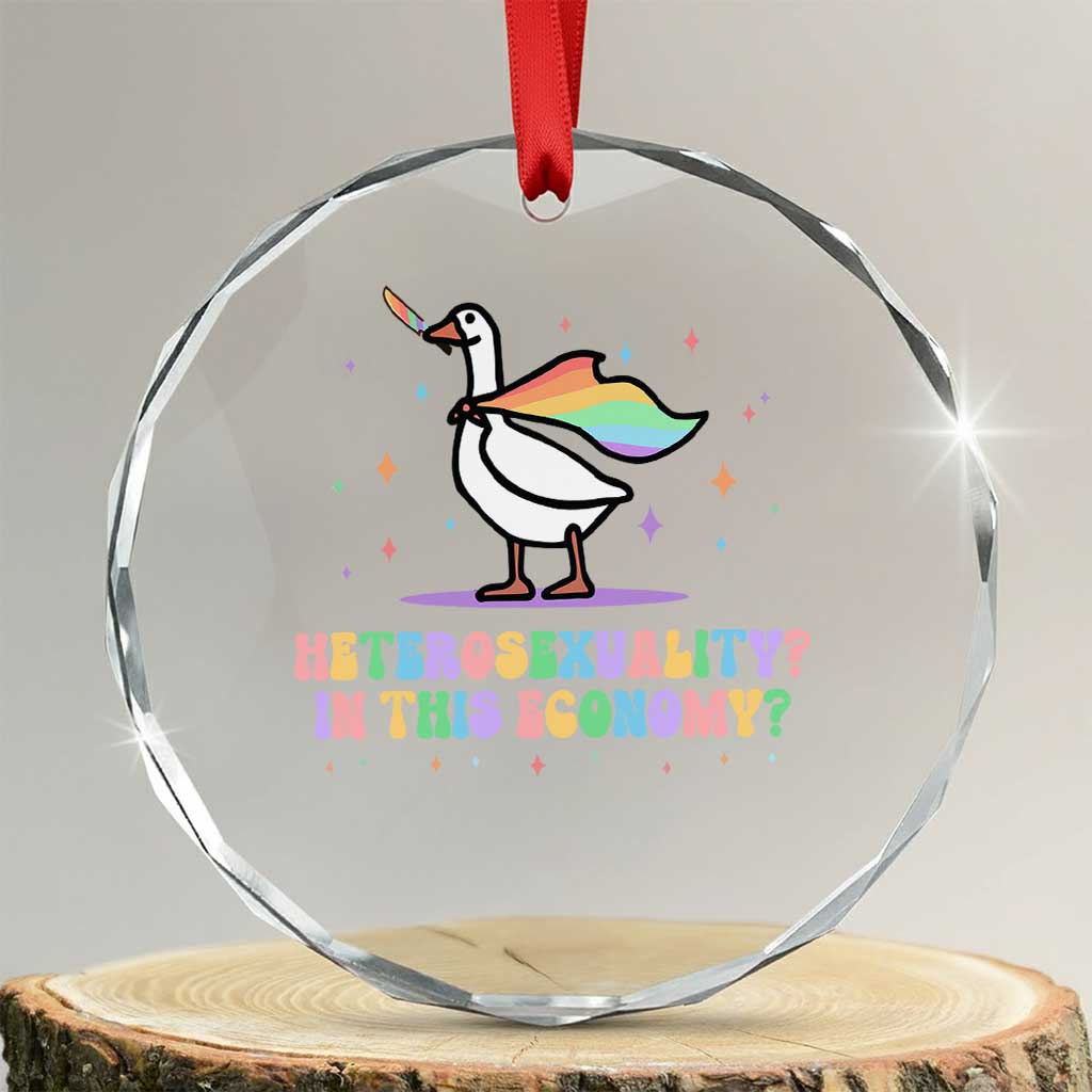 Rainbow Goose Heterosexuality in This Economy Crystal Glass Ornament LGBTQ Lesbian Pride TS10 Transparent Glass 3'' Circle Print Your Wear