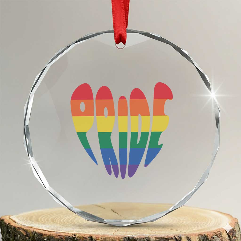 Rainbow Heart Pride Crystal Glass Ornament LGBTQ Support Graphic TS12 Transparent Glass 3'' Circle Print Your Wear