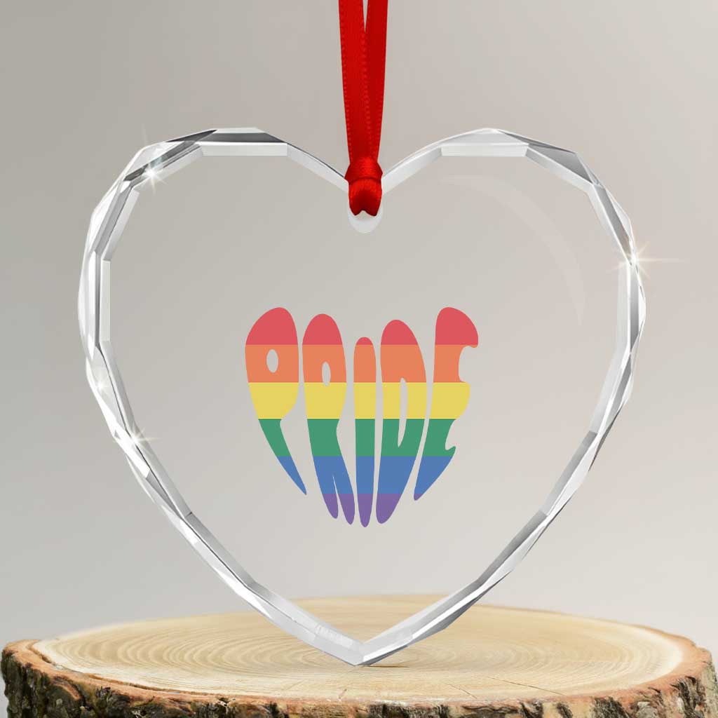Rainbow Heart Pride Heart Crystal Glass Ornament LGBTQ Support Graphic TS12 Transparent Glass 3'' Heart Print Your Wear