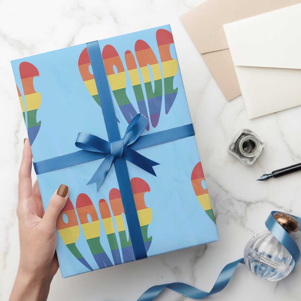 Rainbow Heart Pride Wrapping Paper Roll LGBTQ Support Graphic TS12 Light Blue Print Your Wear