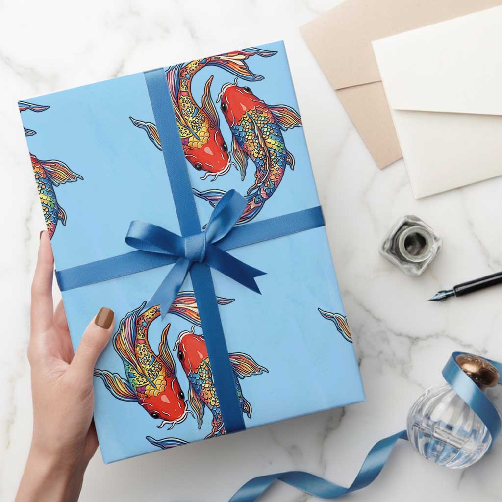 Rainbow Koi Fish LGBTQ Pride Wrapping Paper Roll Colorful Japanese Carp