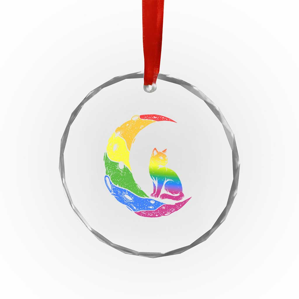 Rainbow Moon Cat Pride Crystal Glass Ornament LGBT Feline Graphic