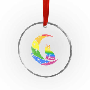 Rainbow Moon Cat Pride Crystal Glass Ornament LGBT Feline Graphic