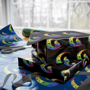Rainbow Moon Cat Pride Wrapping Paper Roll LGBT Feline Graphic TS12 Black Print Your Wear