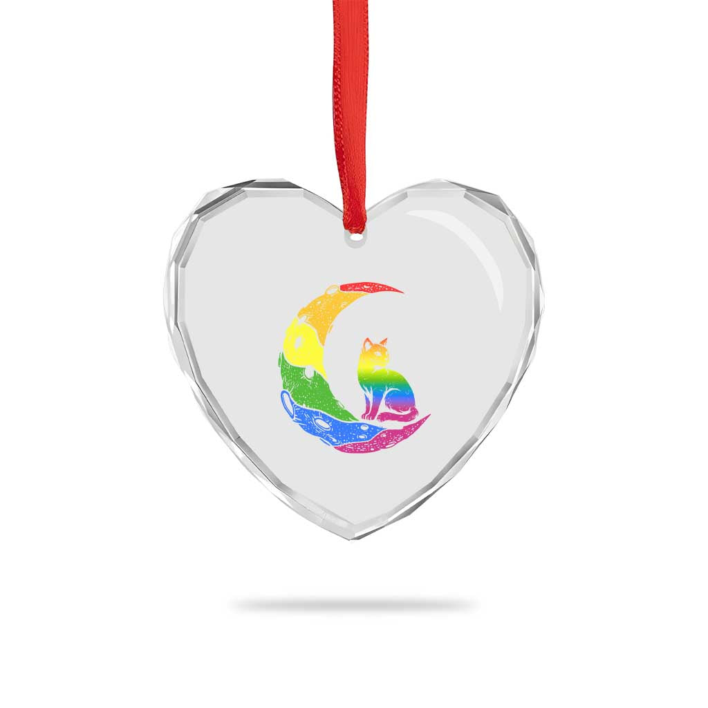 Rainbow Moon Cat Pride Heart Crystal Glass Ornament LGBT Feline Graphic TS12 Print Your Wear