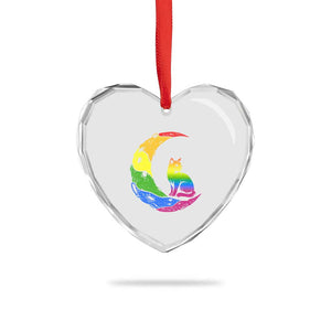 Rainbow Moon Cat Pride Heart Crystal Glass Ornament LGBT Feline Graphic TS12 Print Your Wear