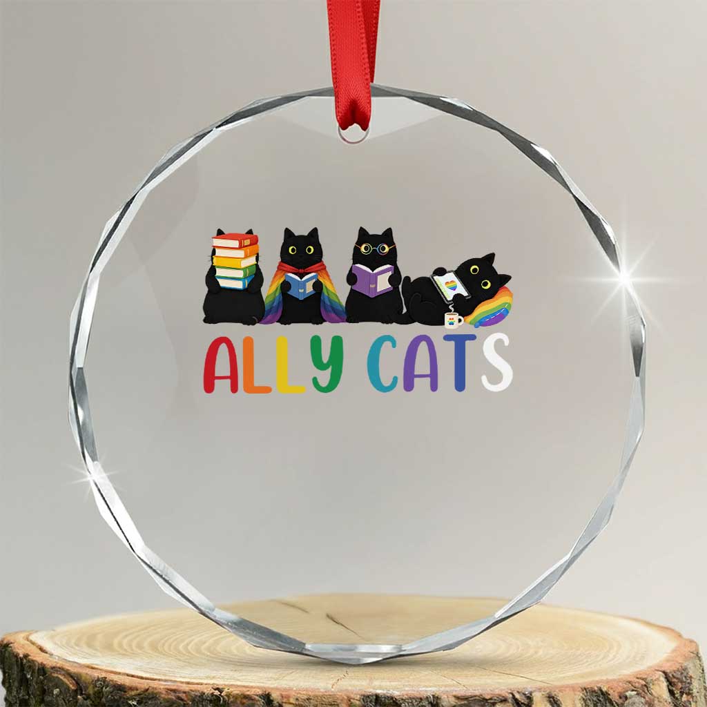 Rainbow Pride Ally Cats Crystal Glass Ornament LGBTQ Inclusion Cat Lover Gift TS14 Transparent Glass 3'' Circle Print Your Wear
