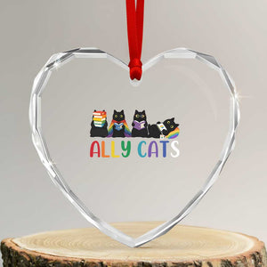 Rainbow Pride Ally Cats Heart Crystal Glass Ornament LGBTQ Inclusion Cat Lover Gift TS14 Transparent Glass 3'' Heart Print Your Wear