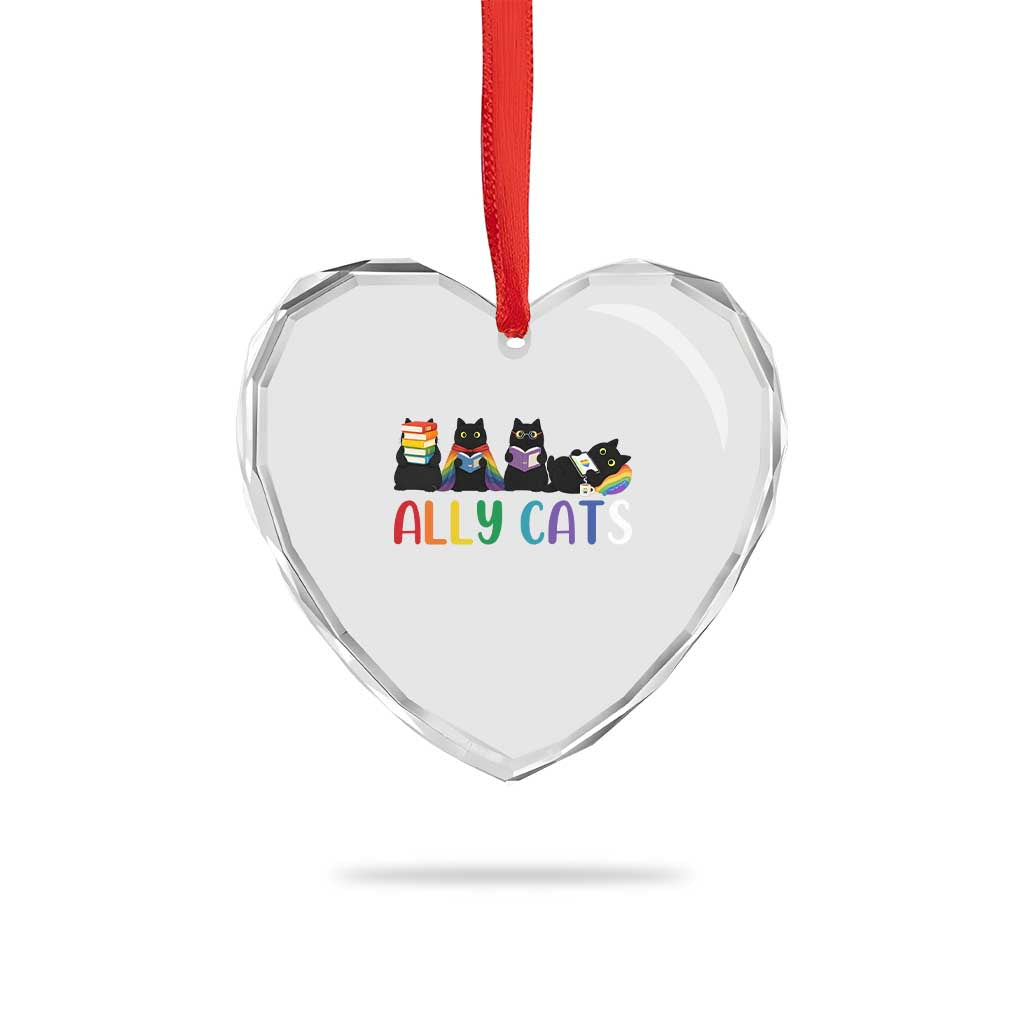 Rainbow Pride Ally Cats Heart Crystal Glass Ornament LGBTQ Inclusion Cat Lover Gift TS14 Print Your Wear