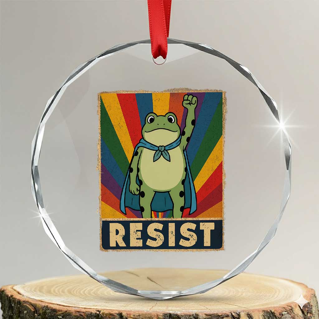 Rainbow Resist Frog Crystal Glass Ornament Portland Pride and Protest Resistance TS02 Transparent Glass 3'' Circle Print Your Wear
