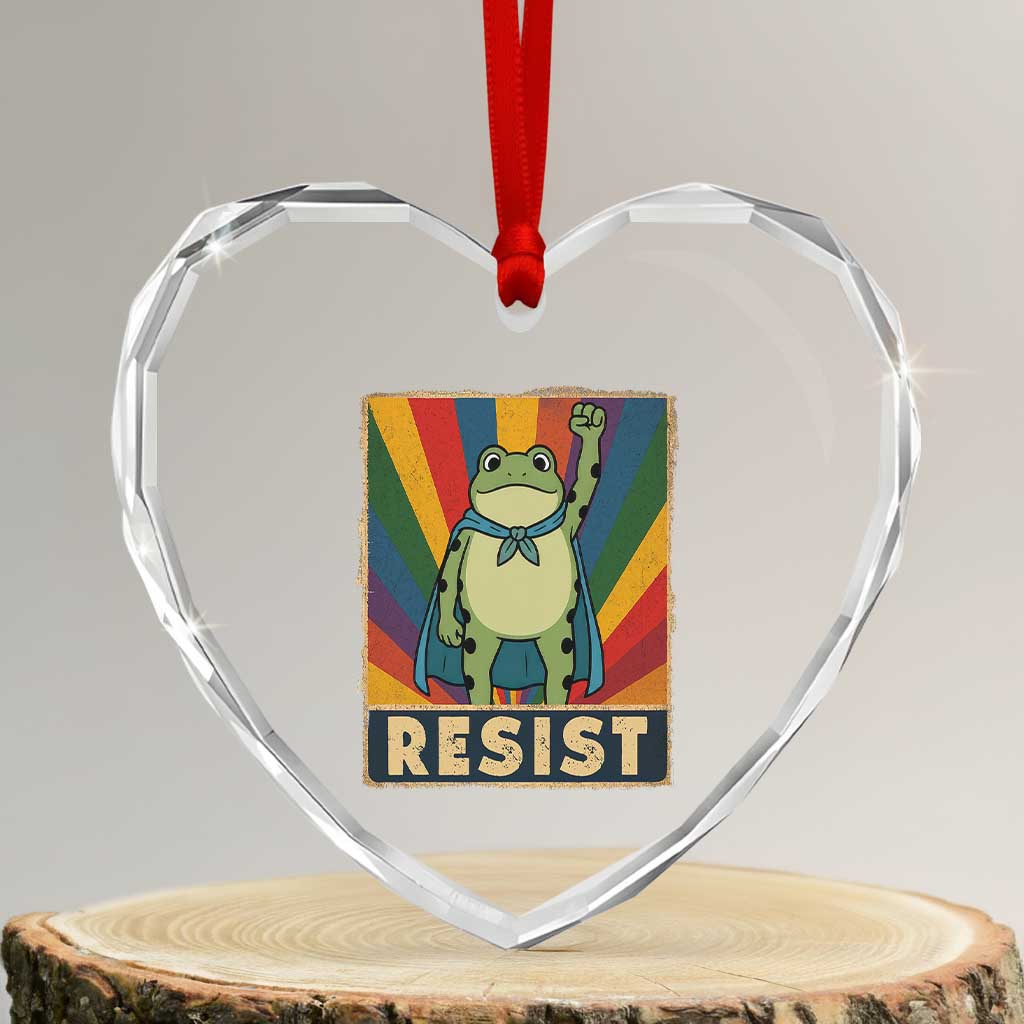 Rainbow Resist Frog Heart Crystal Glass Ornament Portland Pride and Protest Resistance TS02 Transparent Glass 3'' Heart Print Your Wear