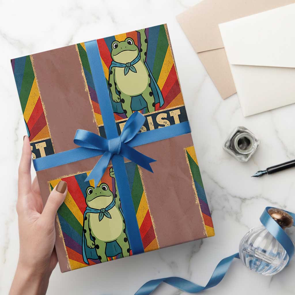 Rainbow Resist Frog Wrapping Paper Roll Portland Pride and Protest Resistance TS02 Mocha Print Your Wear