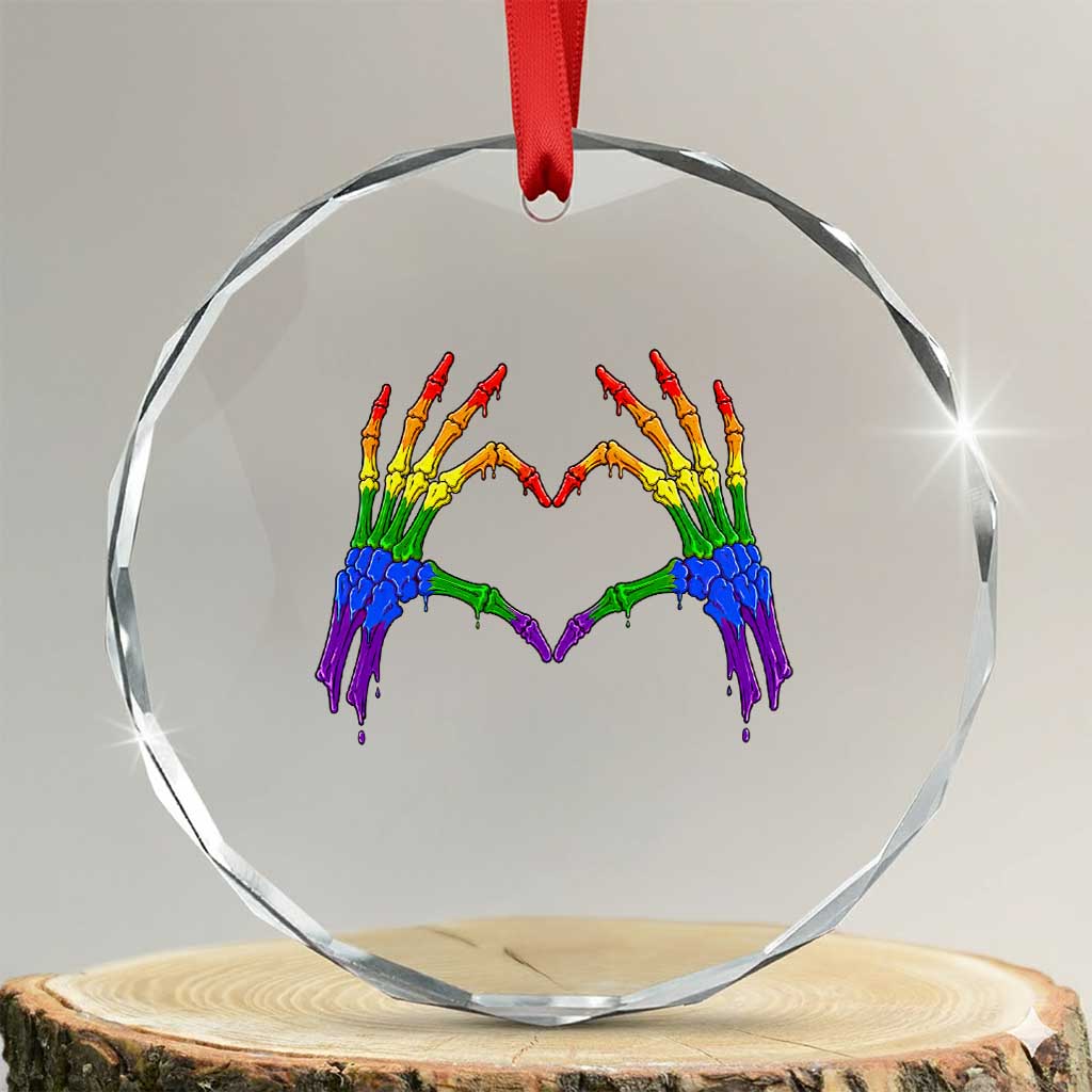 Rainbow Skeleton Heart Hands Crystal Glass Ornament LGBTQ Pride Support Graphic TS12 Transparent Glass 3'' Circle Print Your Wear