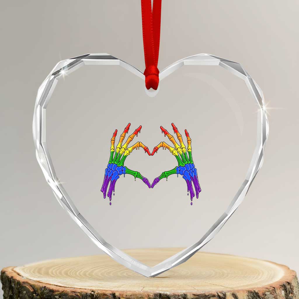 Rainbow Skeleton Heart Hands Heart Crystal Glass Ornament LGBTQ Pride Support Graphic TS12 Transparent Glass 3'' Heart Print Your Wear
