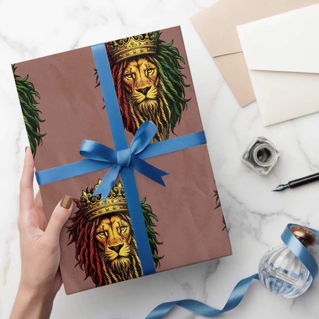 Rasta Reggae Lion Wrapping Paper Roll Jamaican Pride Lion of Judah Gift for Rastafari TS10 Mocha Print Your Wear