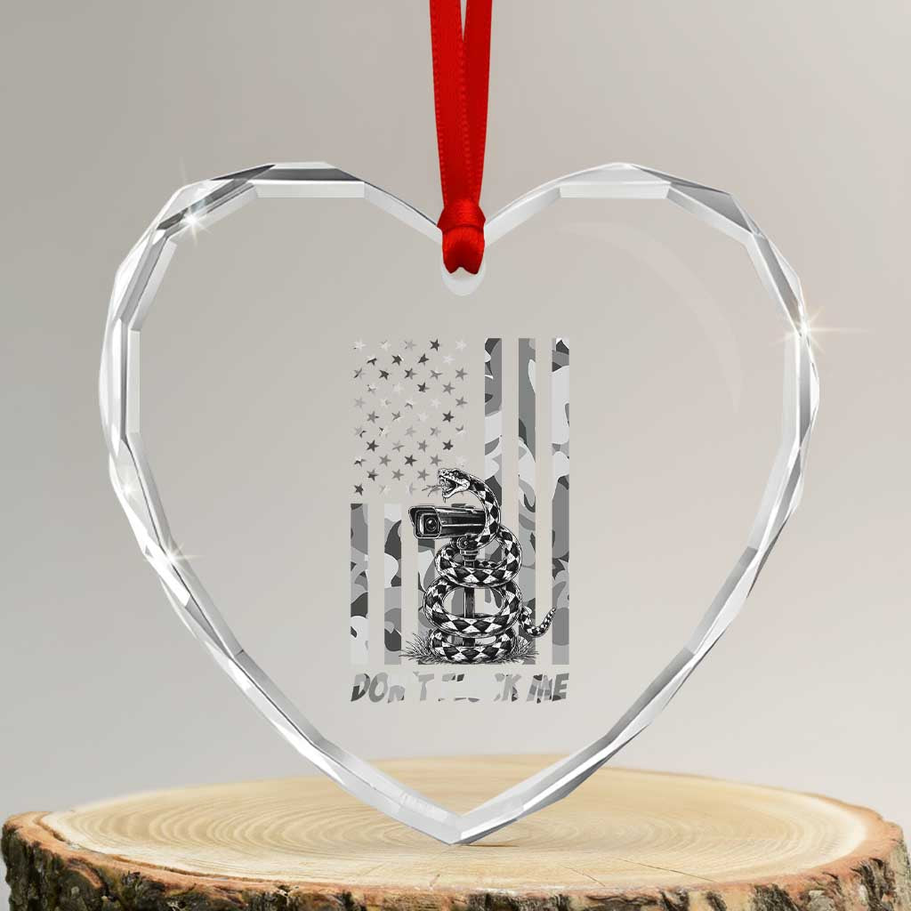 Rattlesnake Surveillance Camera US Flag Camo Graphic Heart Crystal Glass Ornament Dont Flock Me TS12 Transparent Glass 3'' Heart Print Your Wear