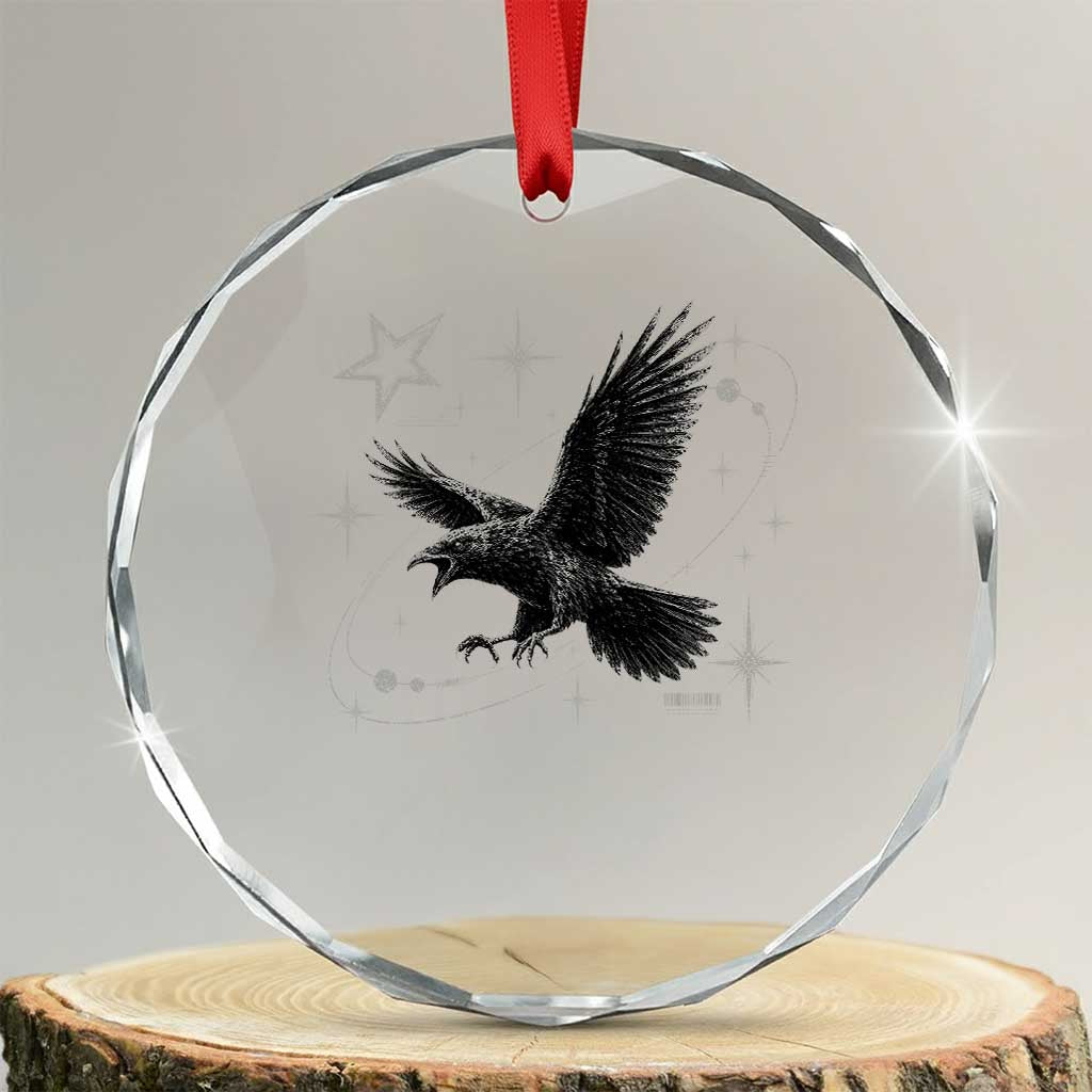 Raven Crow Y2k Crystal Glass Ornament Gothic Cyber Sigilism Occult Dark Academia Black Bird Graphic TS10 Transparent Glass 3'' Circle Print Your Wear
