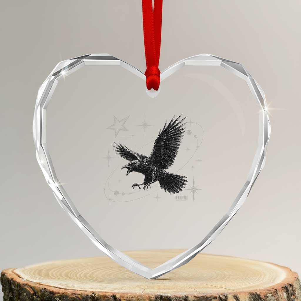 Raven Crow Y2k Heart Crystal Glass Ornament Gothic Cyber Sigilism Occult Dark Academia Black Bird Graphic TS10 Transparent Glass 3'' Heart Print Your Wear