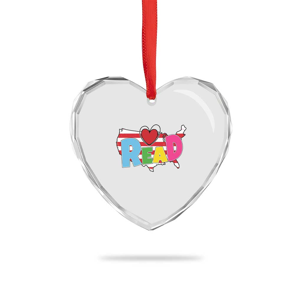 Read Lover America Map Heart Crystal Glass Ornament National Reading Month Bookish Book Lovers TS02 Print Your Wear