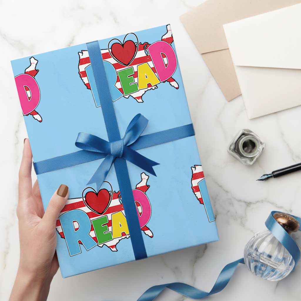 Read Lover America Map Wrapping Paper Roll National Reading Month Bookish Book Lovers TS02 Light Blue Print Your Wear