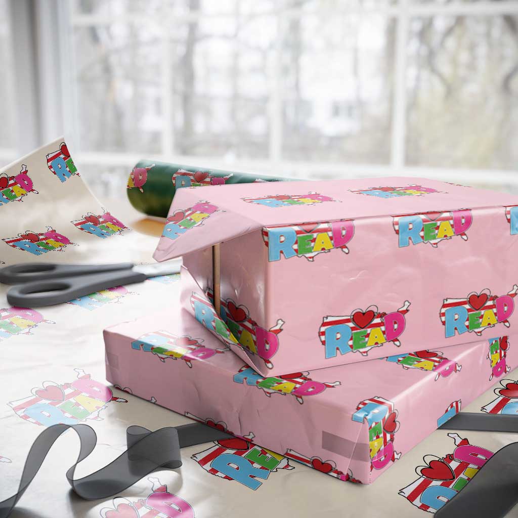 Read Lover America Map Wrapping Paper Roll National Reading Month Bookish Book Lovers TS02 Light Pink Print Your Wear