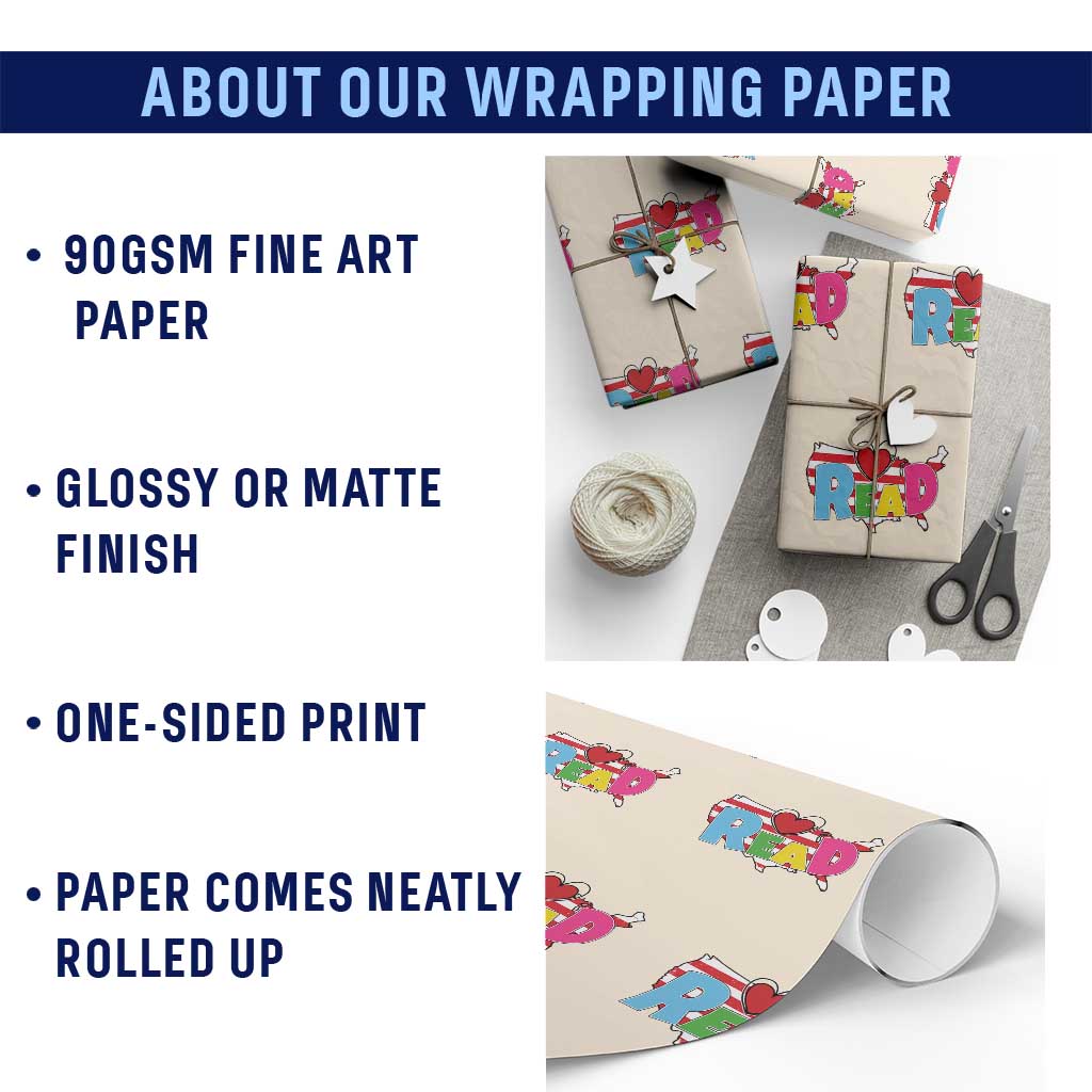 Read Lover America Map Wrapping Paper Roll National Reading Month Bookish Book Lovers TS02 Print Your Wear