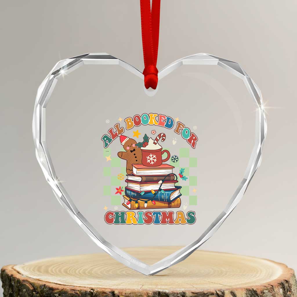 Reading Christmas Heart Crystal Glass Ornament All Booked For Xmas Books and Cocoa Lover TS02 Transparent Glass 3'' Heart Print Your Wear