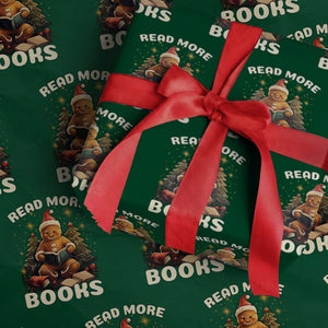 Reading Gingerbread Wrapping Paper Roll Read More Books Funny Christmas Teacher Student Book Lovers TS02 Green Print Your Wear