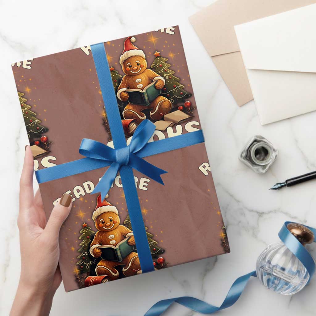 Reading Gingerbread Wrapping Paper Roll Read More Books Funny Christmas Teacher Student Book Lovers TS02 Mocha Print Your Wear