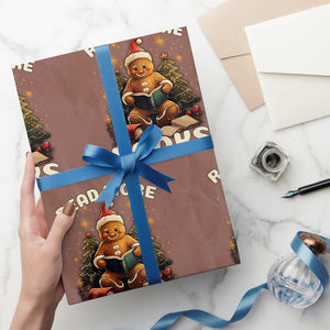 Reading Gingerbread Wrapping Paper Roll Read More Books Funny Christmas Teacher Student Book Lovers TS02 Mocha Print Your Wear