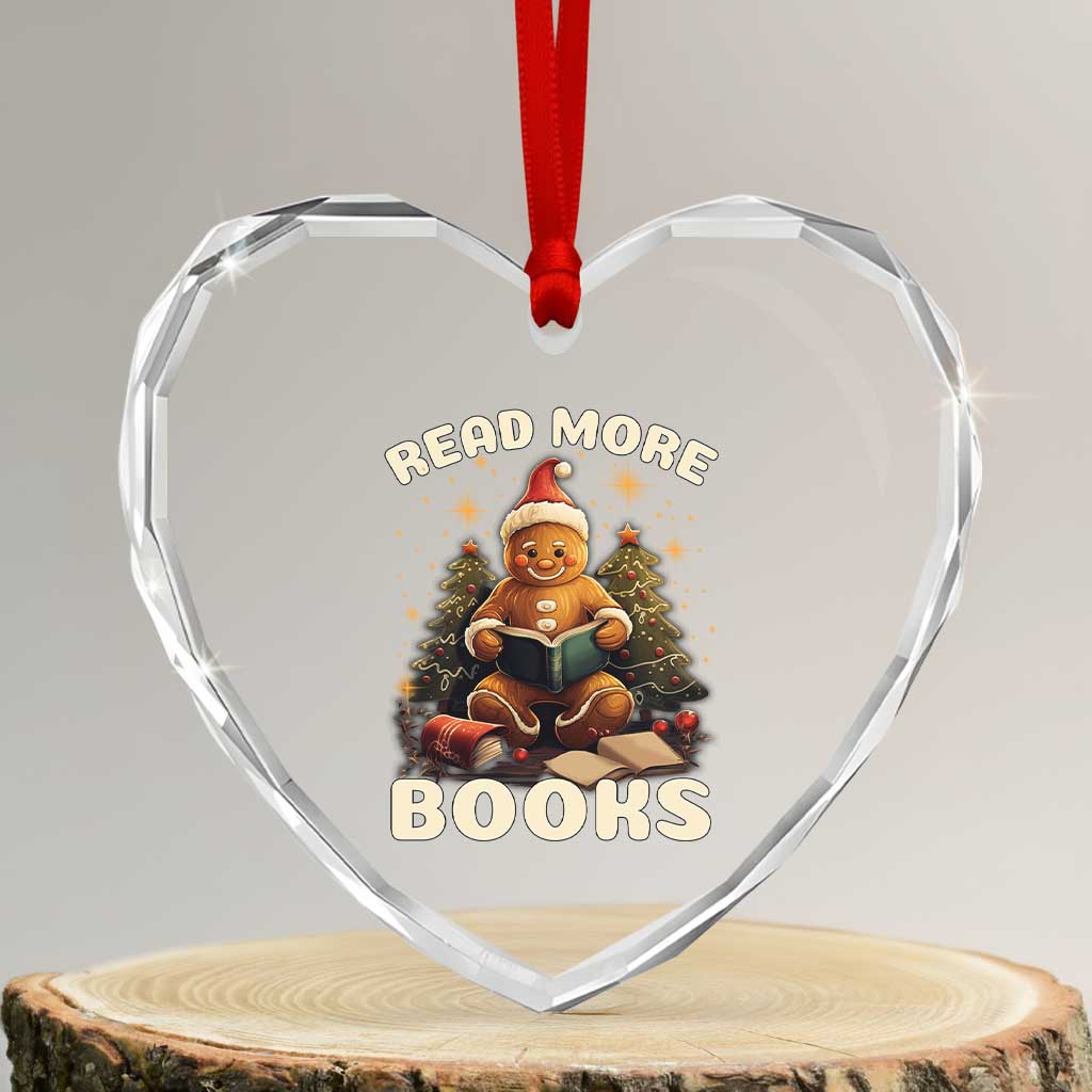 Reading Gingerbread Heart Crystal Glass Ornament Read More Books Funny Christmas Teacher Student Book Lovers TS02 Transparent Glass 3'' Heart Print Your Wear