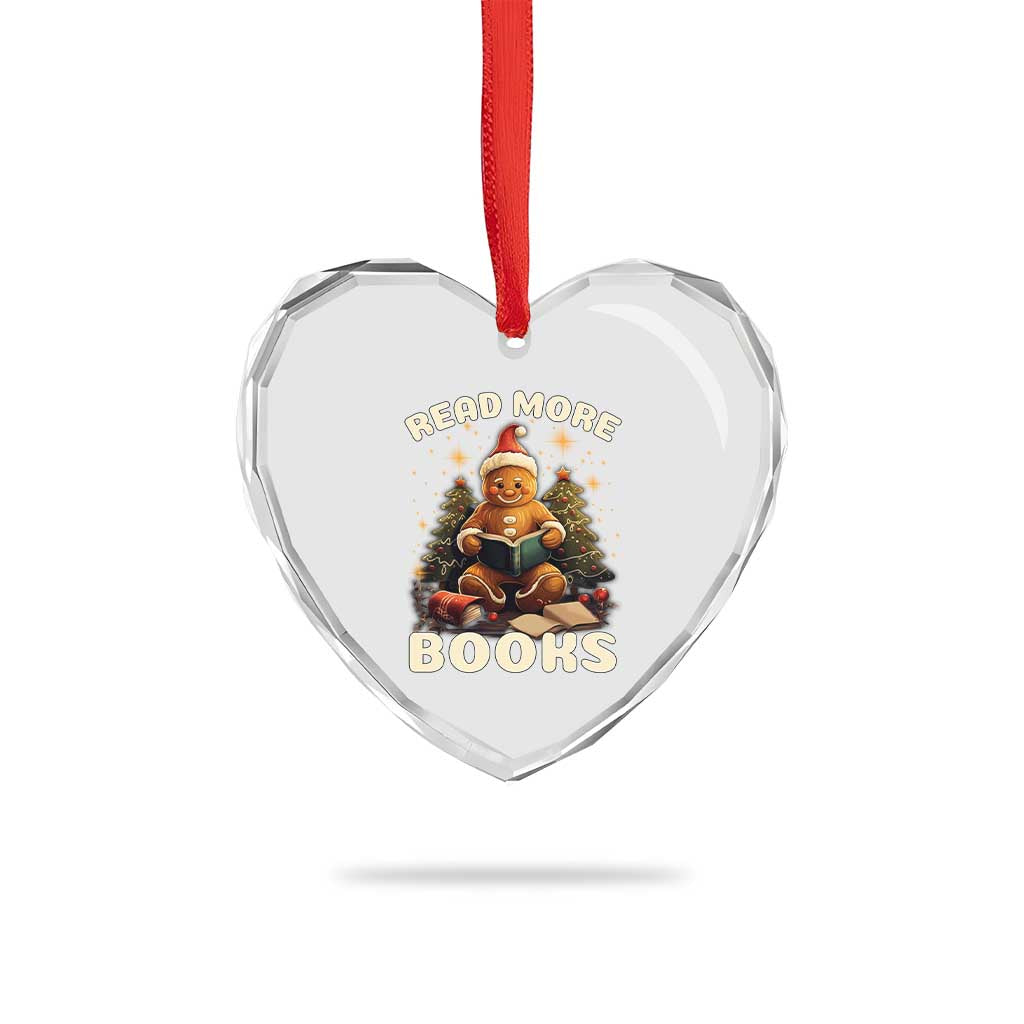 Reading Gingerbread Heart Crystal Glass Ornament Read More Books Funny Christmas Teacher Student Book Lovers TS02 Print Your Wear