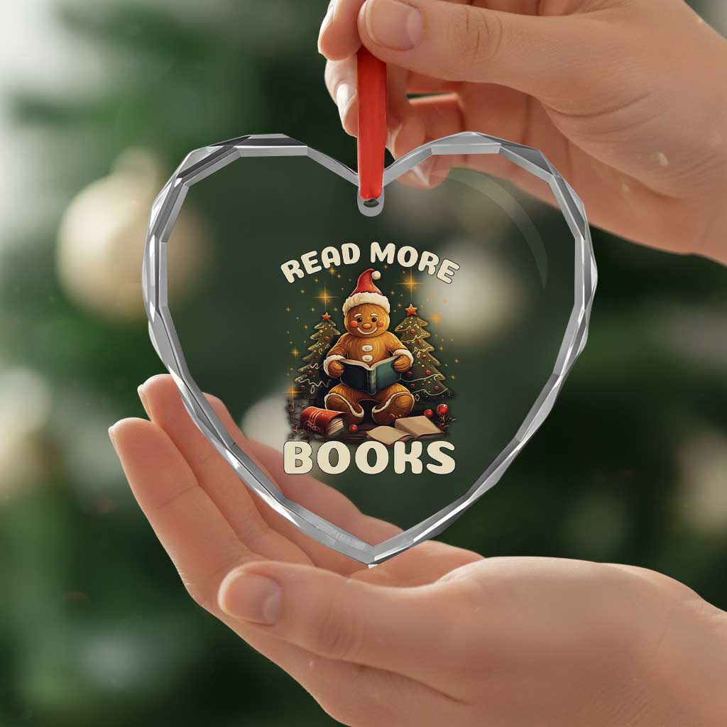 Reading Gingerbread Heart Crystal Glass Ornament Read More Books Funny Christmas Teacher Student Book Lovers TS02 Print Your Wear