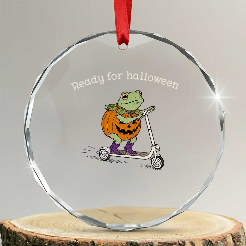Ready For Halloween Frog Crystal Glass Ornament Funny Frog Scooter Pumpkin Costume Gift TS14 Transparent Glass 3'' Circle Print Your Wear