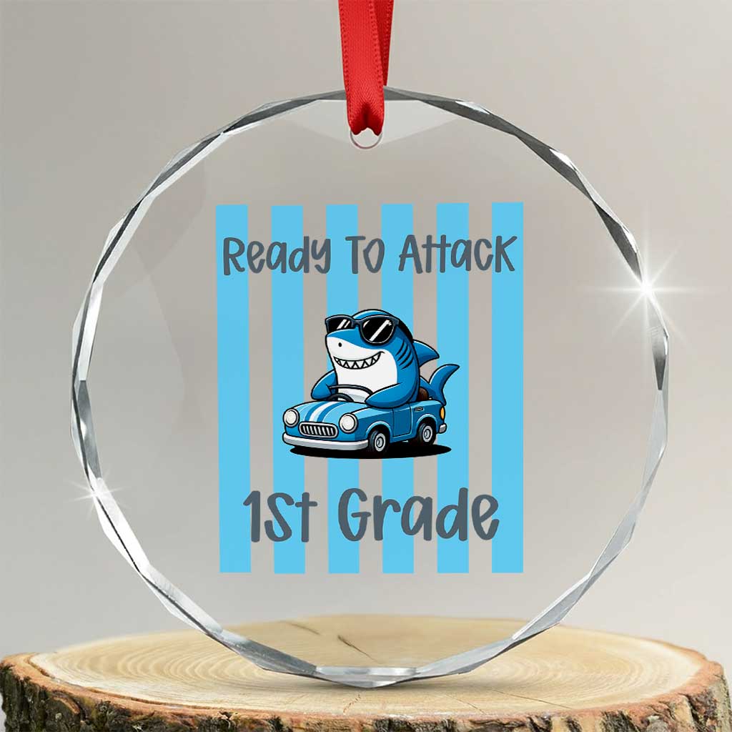 Ready To Attack 1st Grade Crystal Glass Ornament Funny Shark Driving Car Back To School TS12 Transparent Glass 3'' Circle Print Your Wear